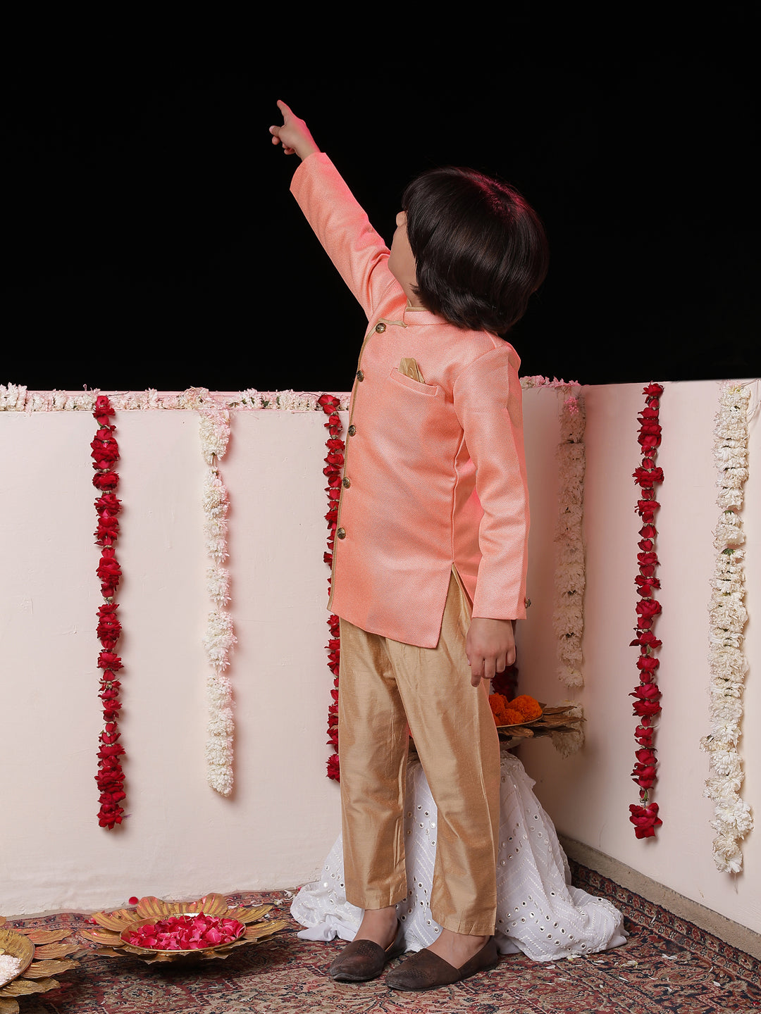 Vastramay Boys' Pink Jute Silk Sherwani Set - qivii