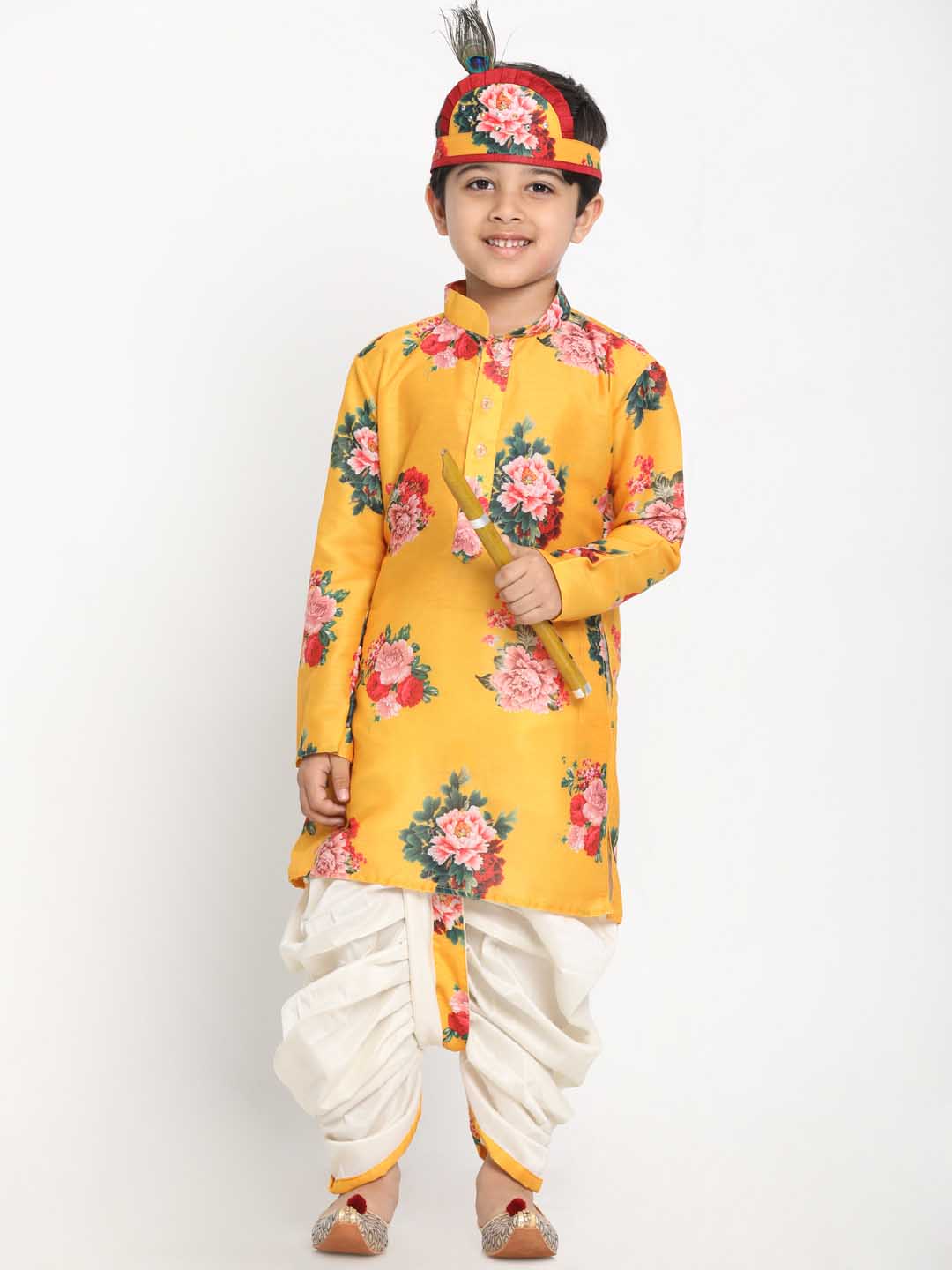 VASTRAMAY Boy's Yellow Krishna Style Kurta and Dhot Set - qivii