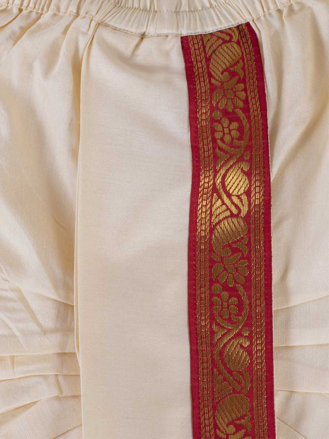 VASTRAMAY Boy's Gold Cotton Blend Kurta Dhoti and Dupatta Set - qivii