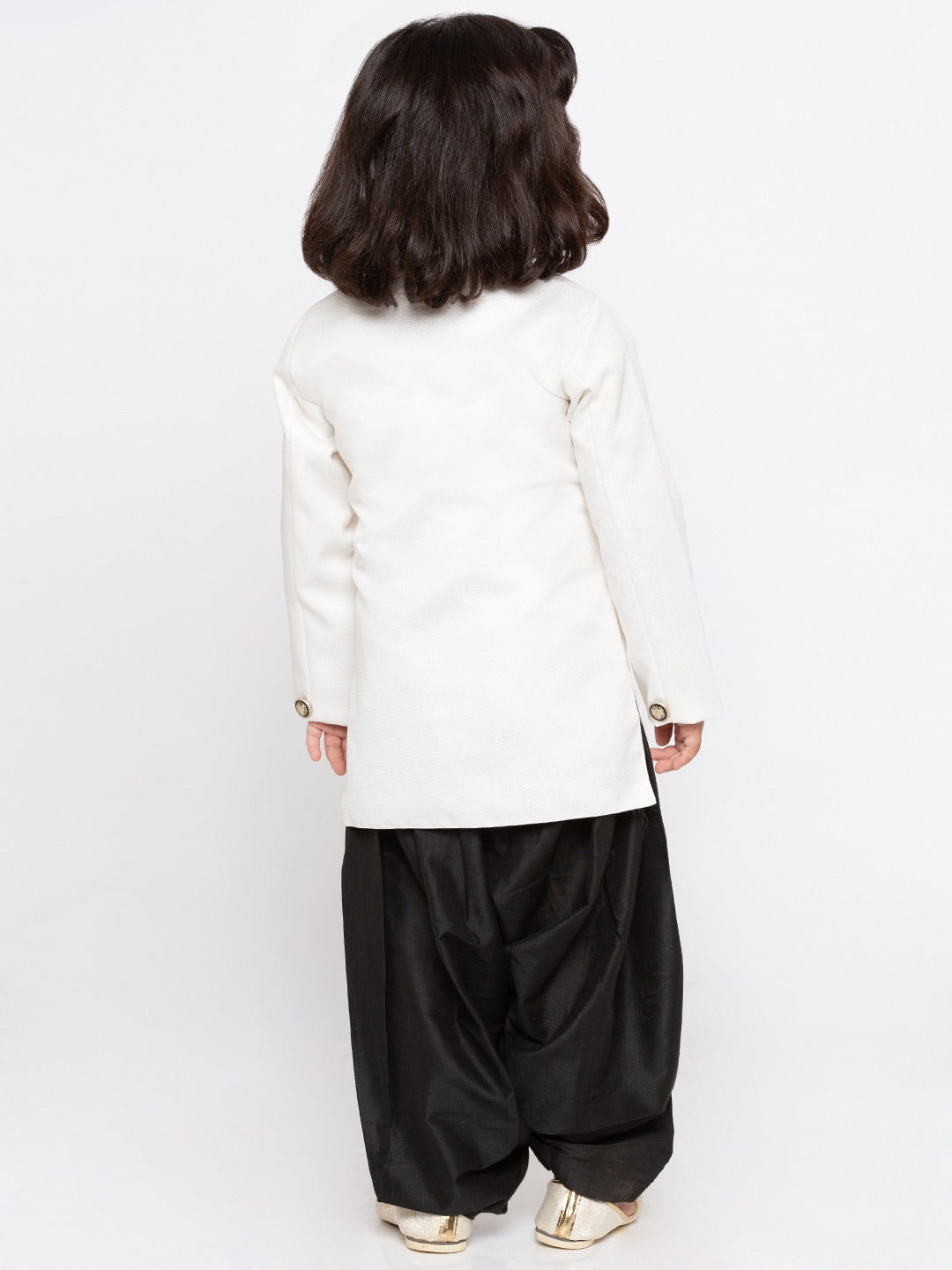 Vastramay Boy's White & Black Solid Slim-Fit Sherwani Set - qivii