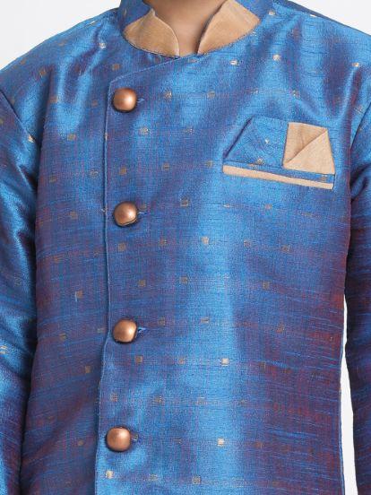 Vastramay Boys' Light Blue Cotton Silk Blend Kurta and Dhoti Set - qivii