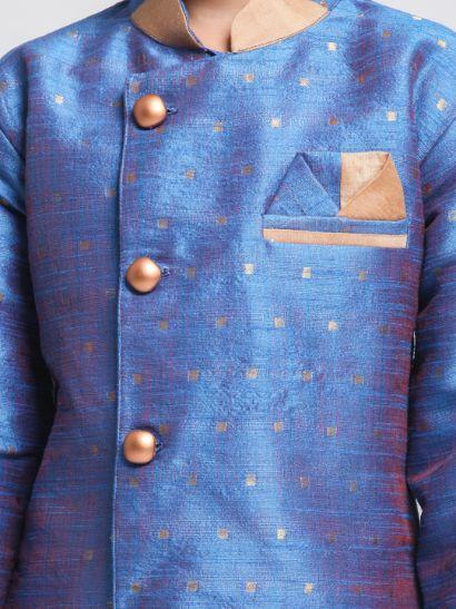 Vastramay Boys' Blue Cotton Silk Blend Kurta and Dhoti Set - qivii
