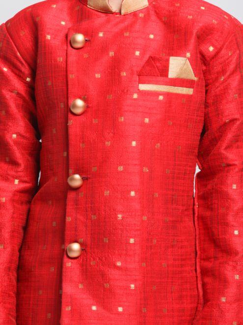 Vastramay Boys' Maroon Cotton Silk Blend Kurta and Dhoti Set - qivii