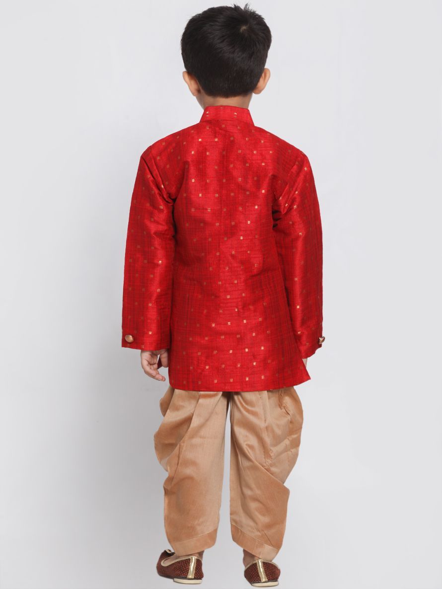 Vastramay Boys' Maroon Cotton Silk Blend Kurta and Dhoti Set - qivii