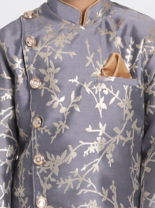 VASTRAMAY Boys' Grey Cotton Silk Blend Kurta and Dhoti Set - qivii