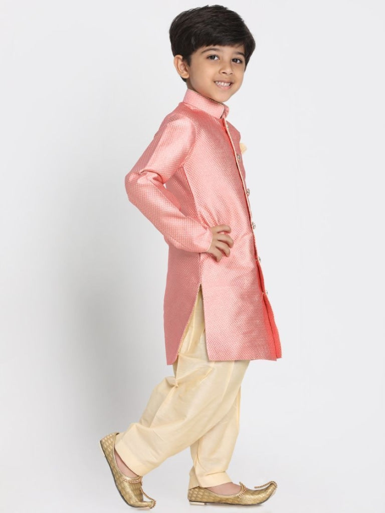 Boys' Pink Jute Silk Blend Sherwani - qivii