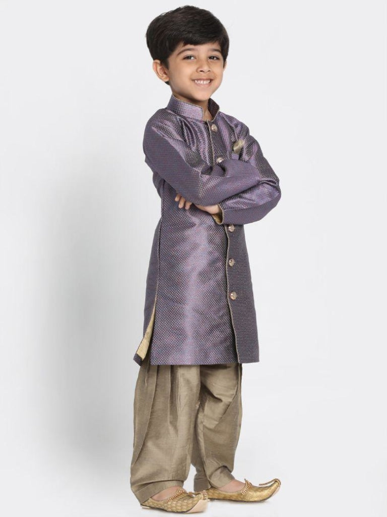 Boys' Purple Silk Blend Sherwani Set - qivii