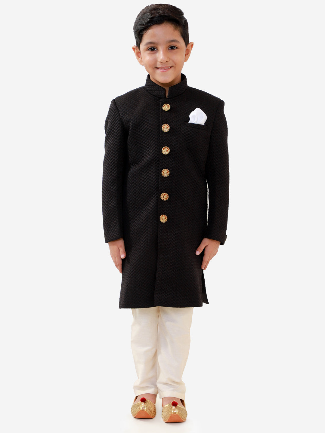 VASTRAMAY Boys Black Quilted Indowestern Sherwani and Churidar Set - qivii