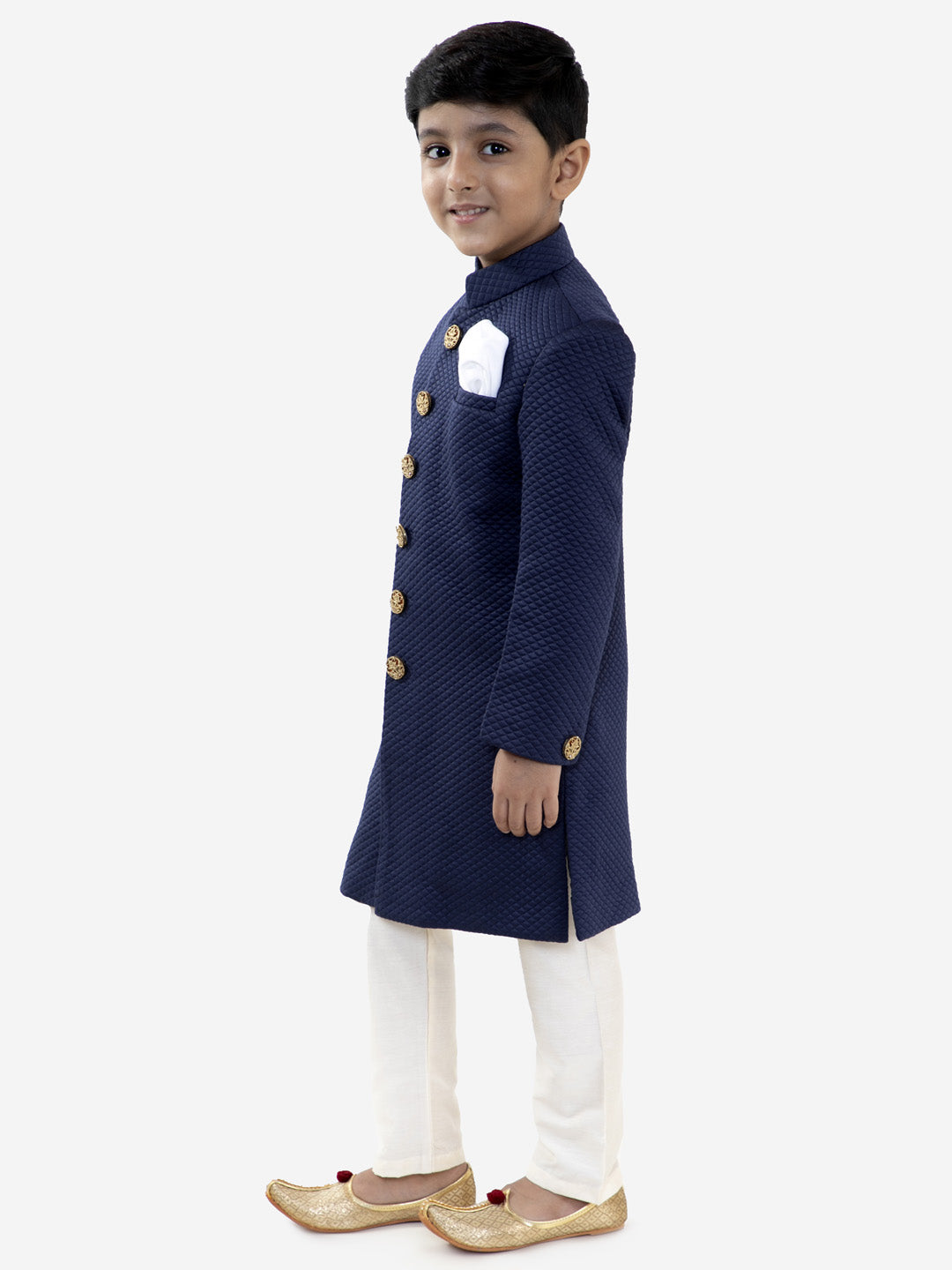 VASTRAMAY Boys Navy Blue Quilted Indowestern Sherwani and Churidar Set - qivii