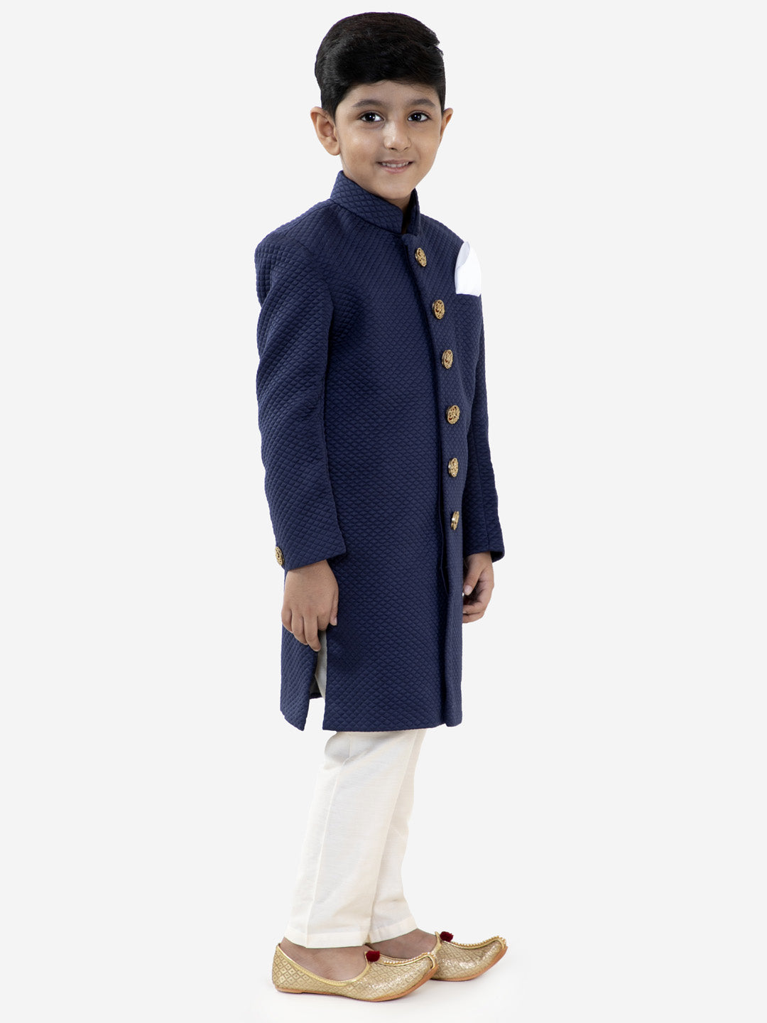 VASTRAMAY Boys Navy Blue Quilted Indowestern Sherwani and Churidar Set - qivii