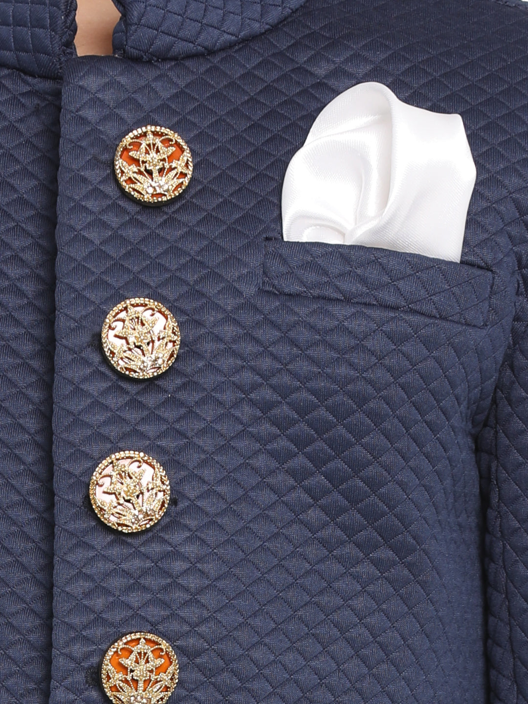 VASTRAMAY Boys Navy Blue Quilted Indowestern Sherwani and Churidar Set - qivii