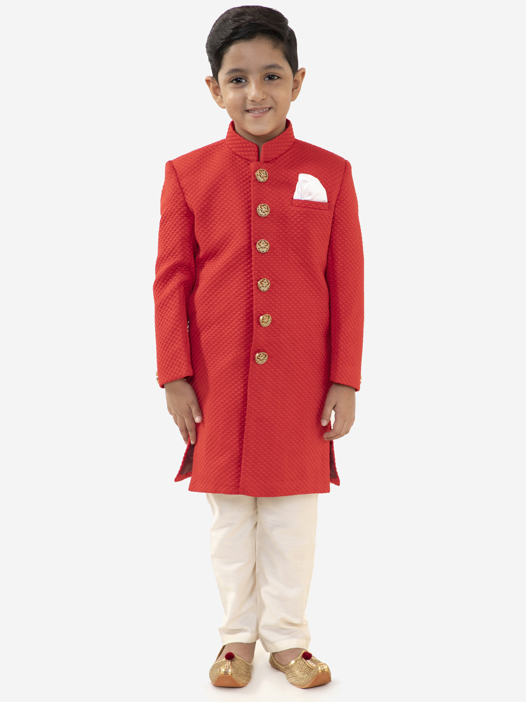VASTRAMAY Boys Red Quilted Indowestern Sherwani and Churidar Set - qivii