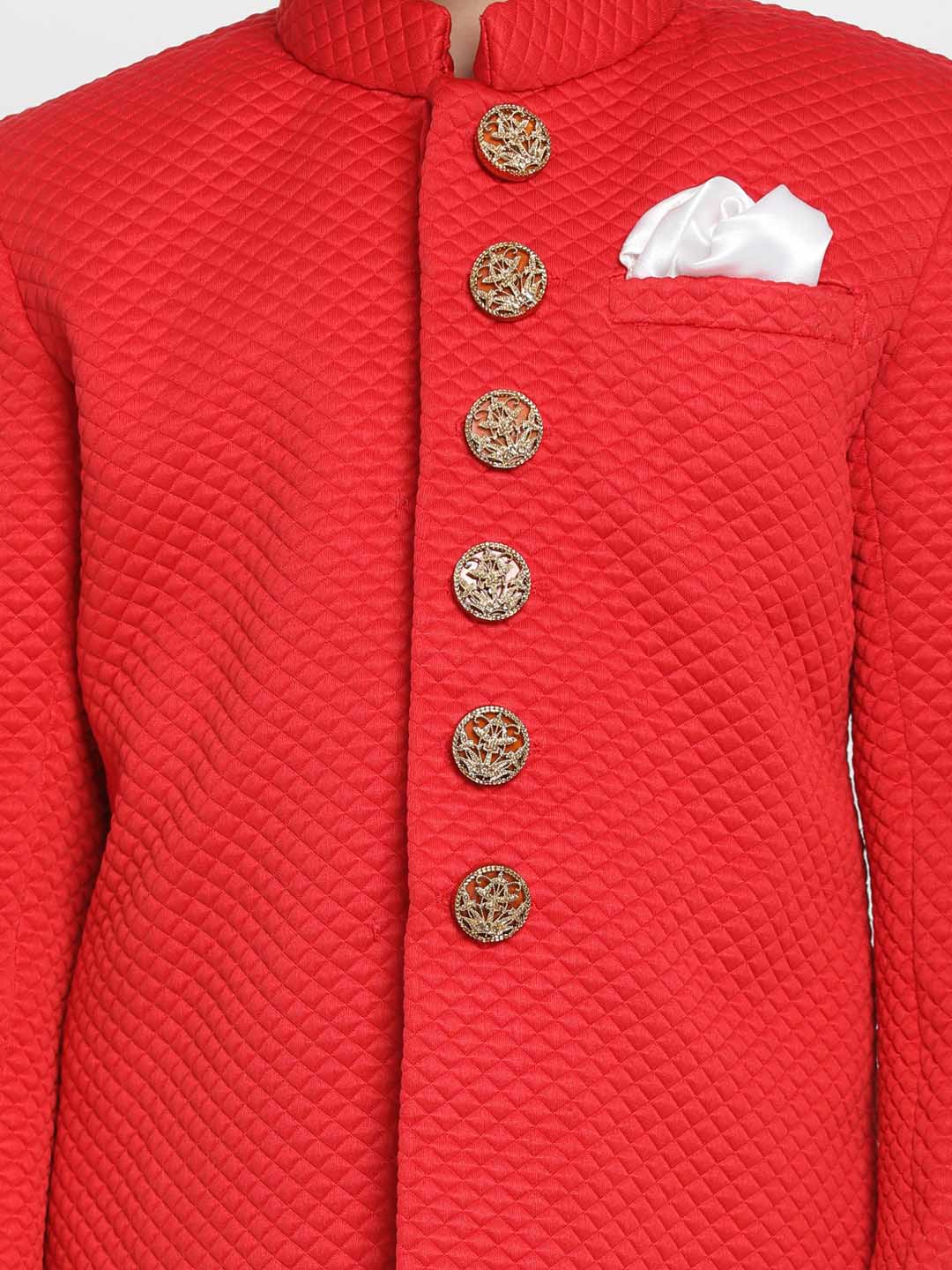 VASTRAMAY Boys Red Quilted Indowestern Sherwani and Churidar Set - qivii