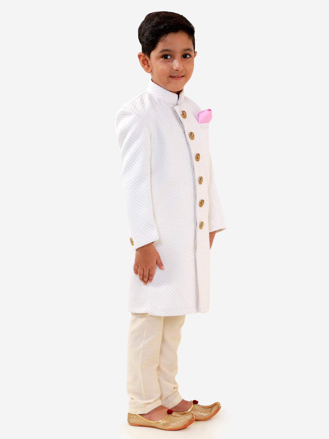 VASTRAMAY Boys White Quilted Indowestern Sherwani and Churidar Set - qivii