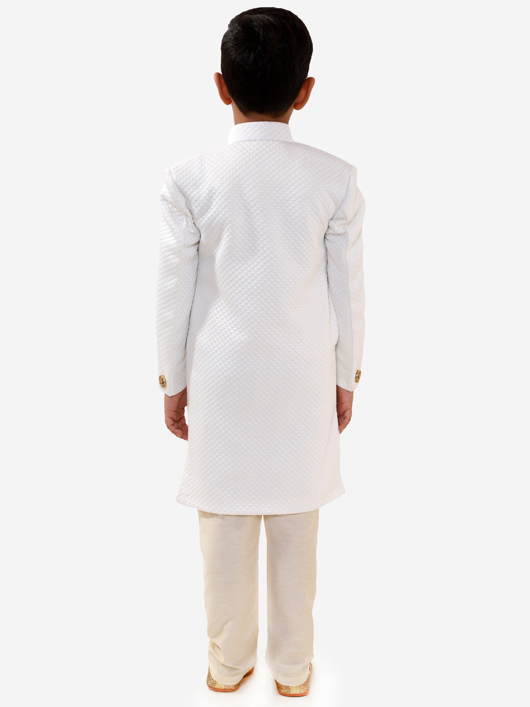 VASTRAMAY Boys White Quilted Indowestern Sherwani and Churidar Set - qivii