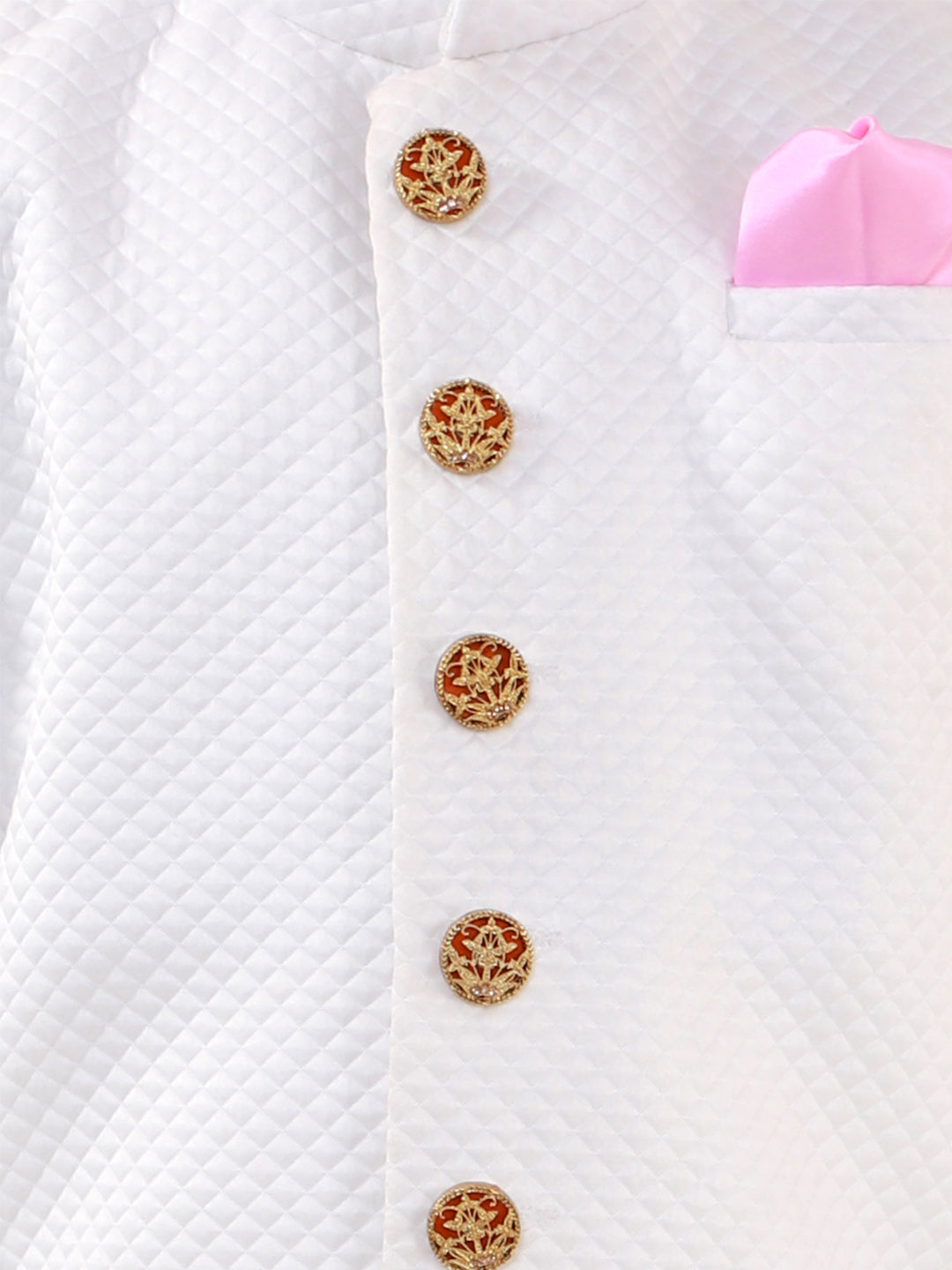 VASTRAMAY Boys White Quilted Indowestern Sherwani and Churidar Set - qivii