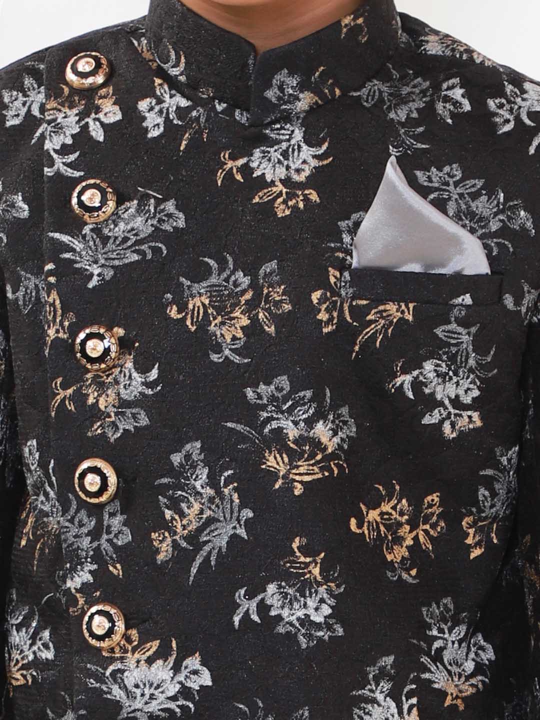 VASTRAMAY Boys Black And Grey Angrakha Style Indowestern Sherwani And Dhoti Set - qivii