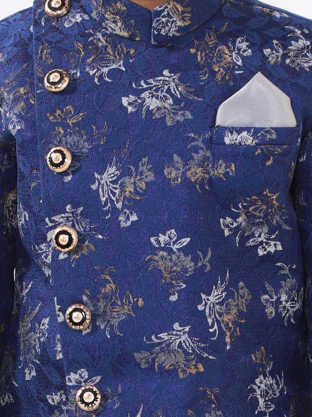 VASTRAMAY Boys Blue And Grey Angrakha Style Indowestern Sherwani And Dhoti Set - qivii