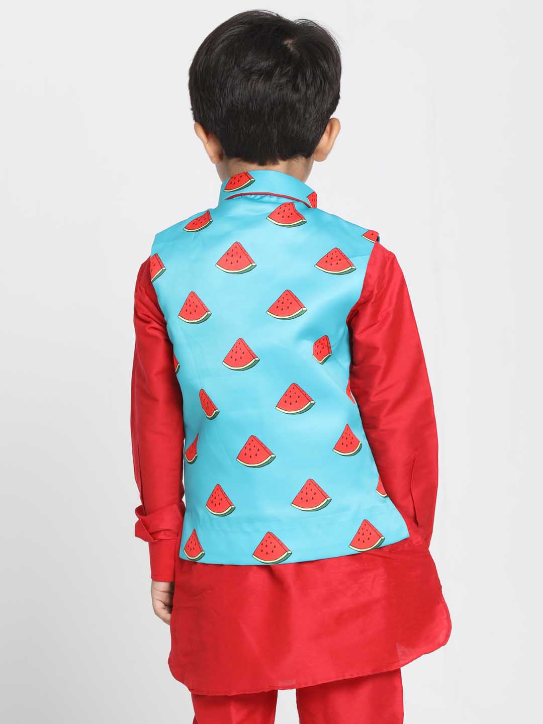 Vastramay Boys' Quirky Watermelon Print Nehru Jacket - qivii