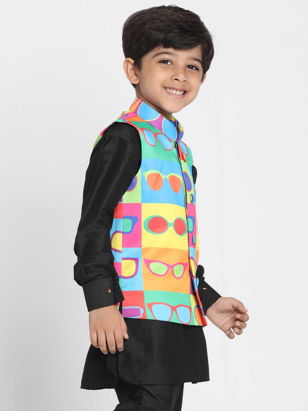Vastramay Boys' Quirky Sunglass Print Nehru Jacket - qivii