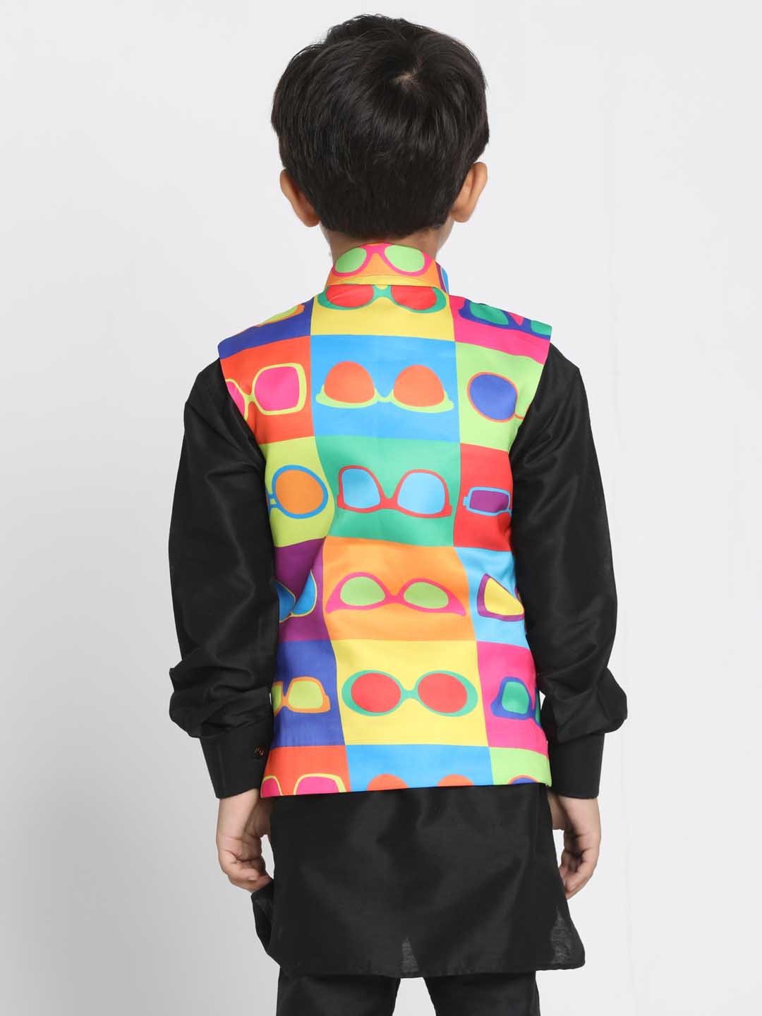 Vastramay Boys' Quirky Sunglass Print Nehru Jacket - qivii