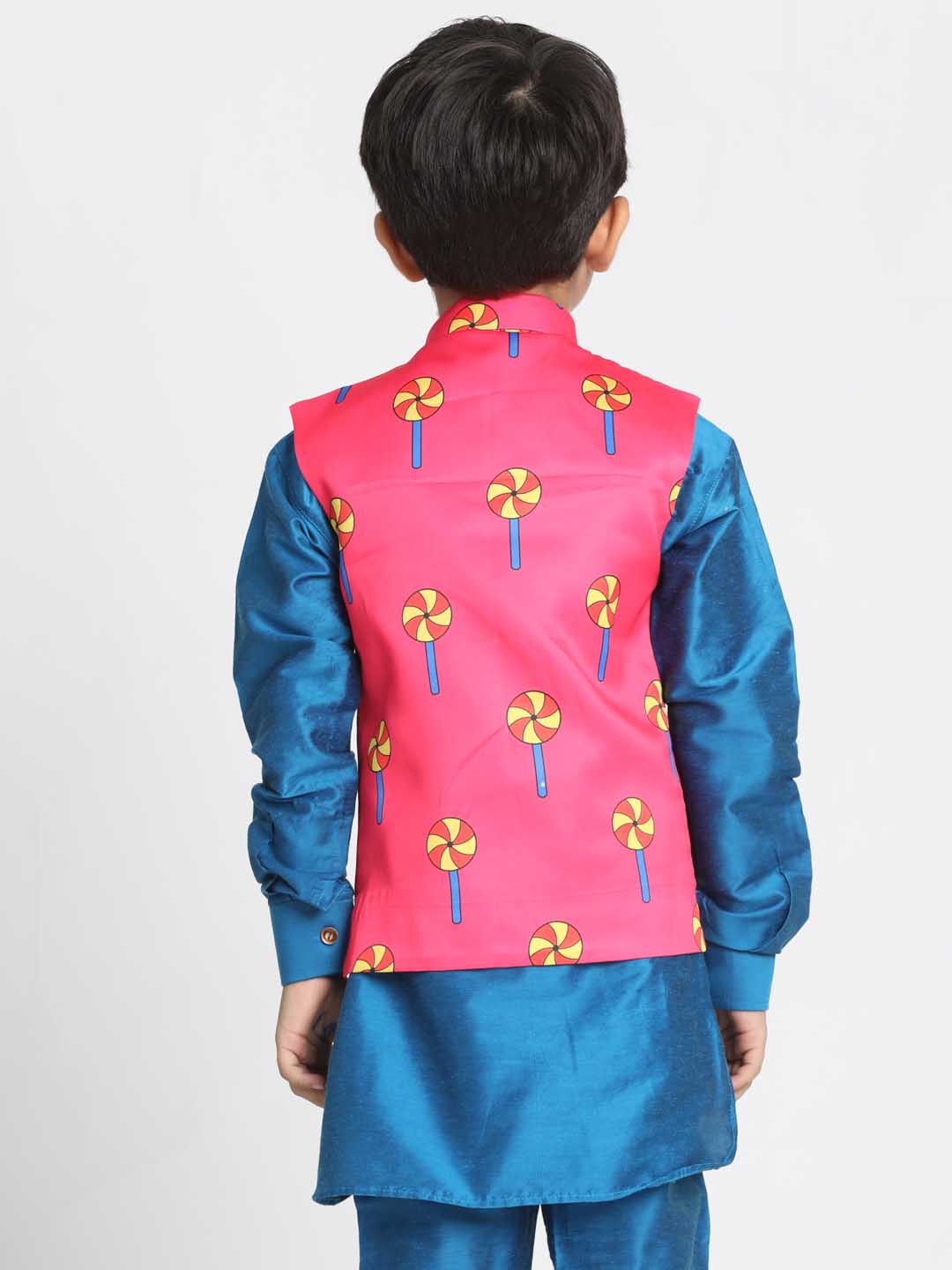 Vastramay Boys' Quirky Pinwheel Print Nehru Jacket - qivii