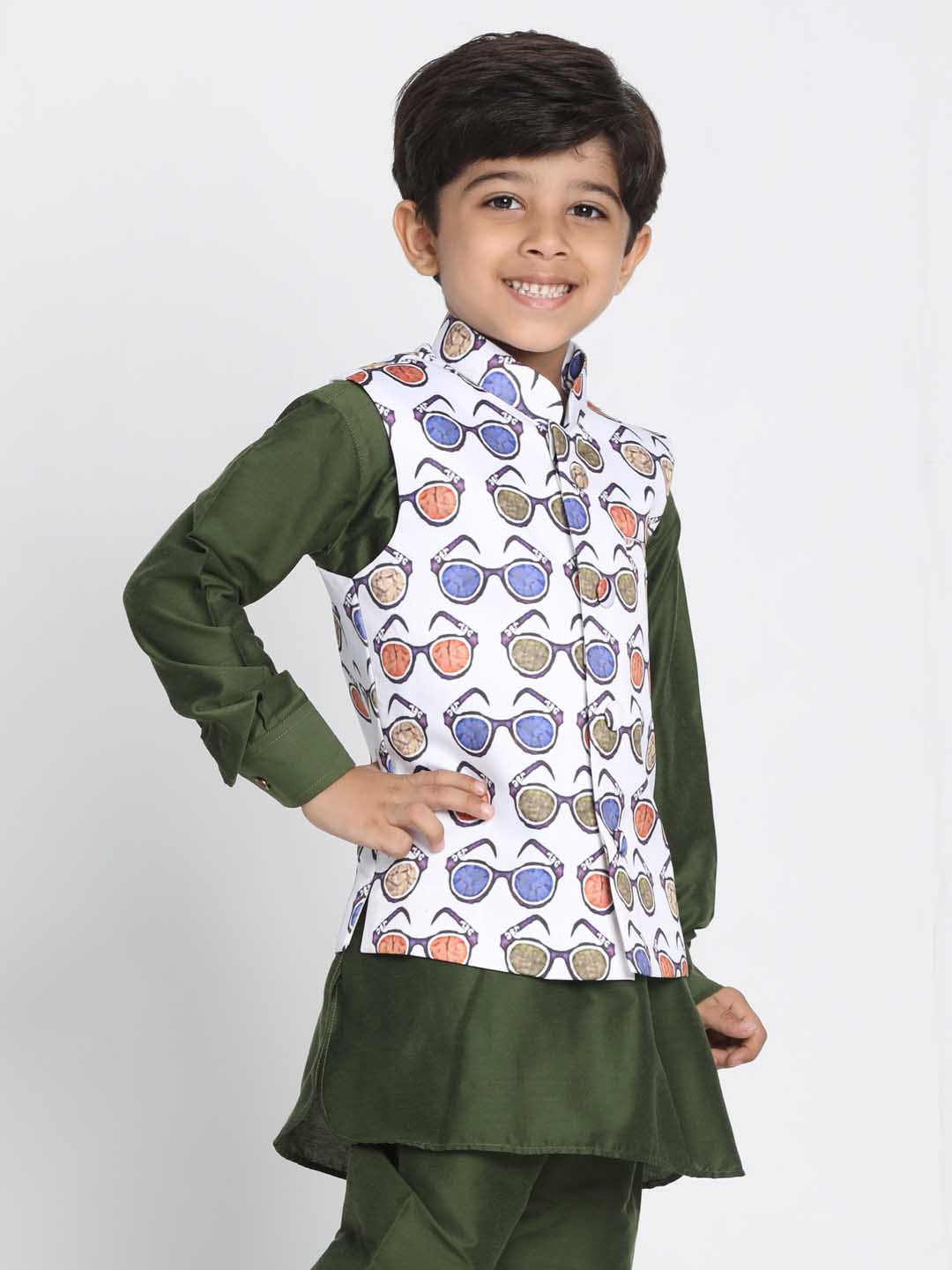 Boys' Quirky Chasma Print Nehru Jacket - qivii