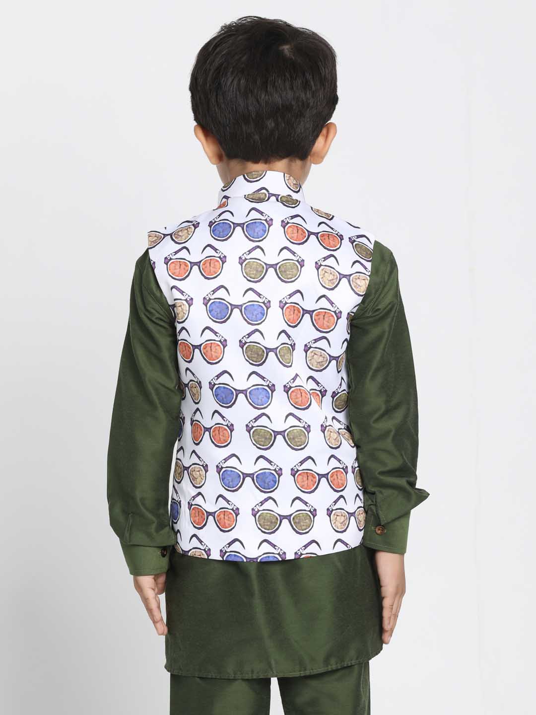 Boys' Quirky Chasma Print Nehru Jacket - qivii