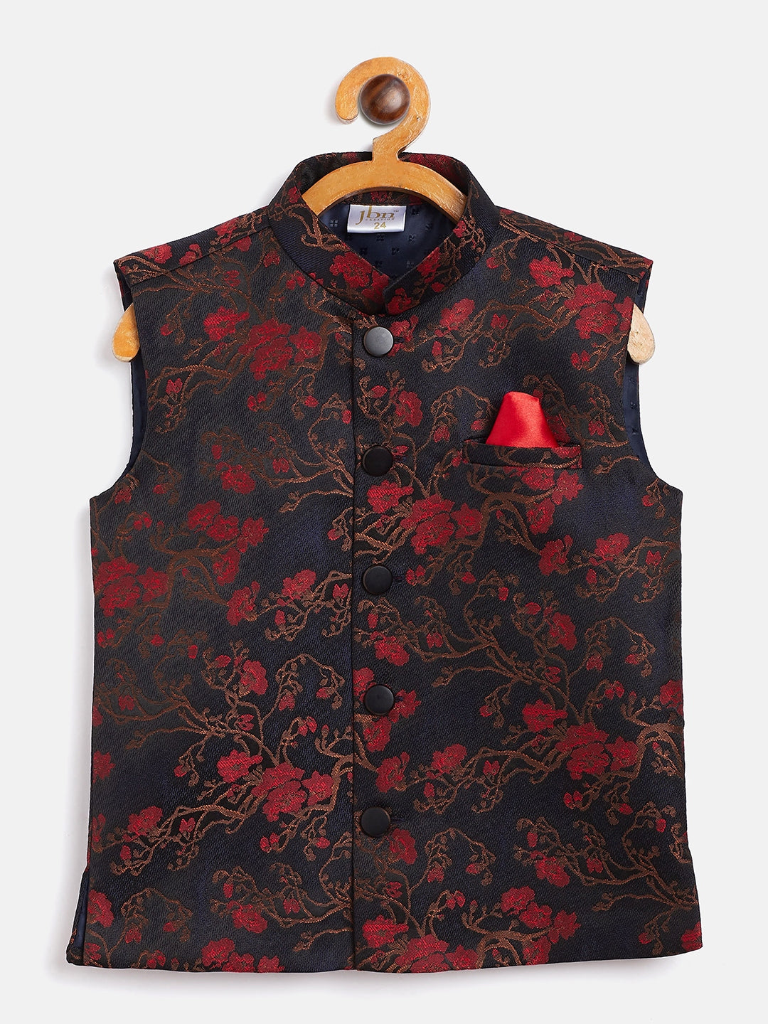 Vastramay Boys Maroon And Black Jacquard Nehru Jacket - qivii