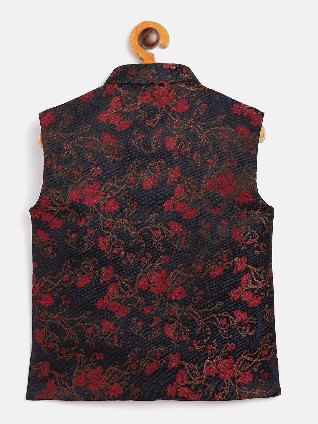 Vastramay Boys Maroon And Black Jacquard Nehru Jacket - qivii