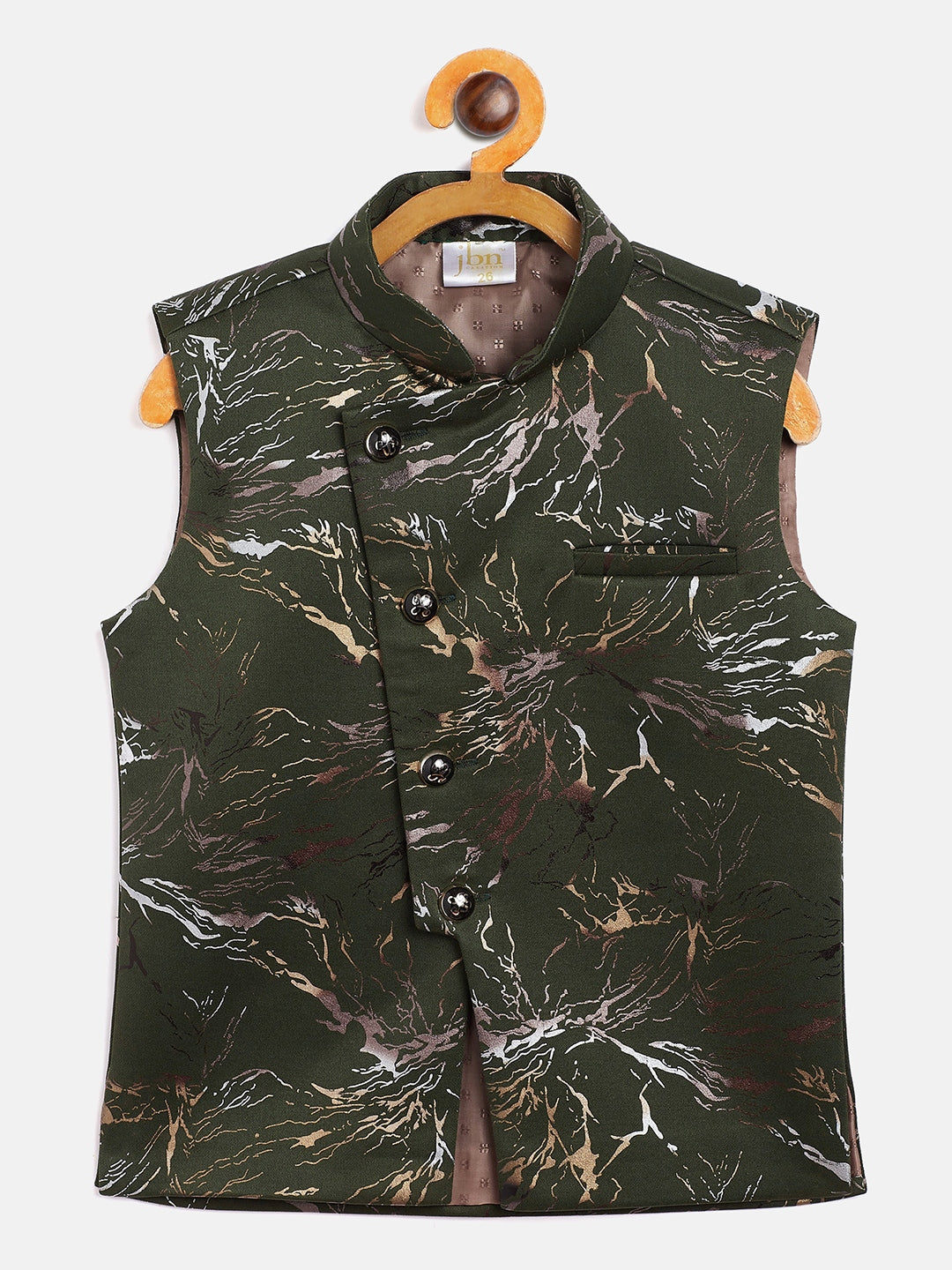 Vastramay Boy's Green Scuba Foil Print Nehru Jacket - qivii