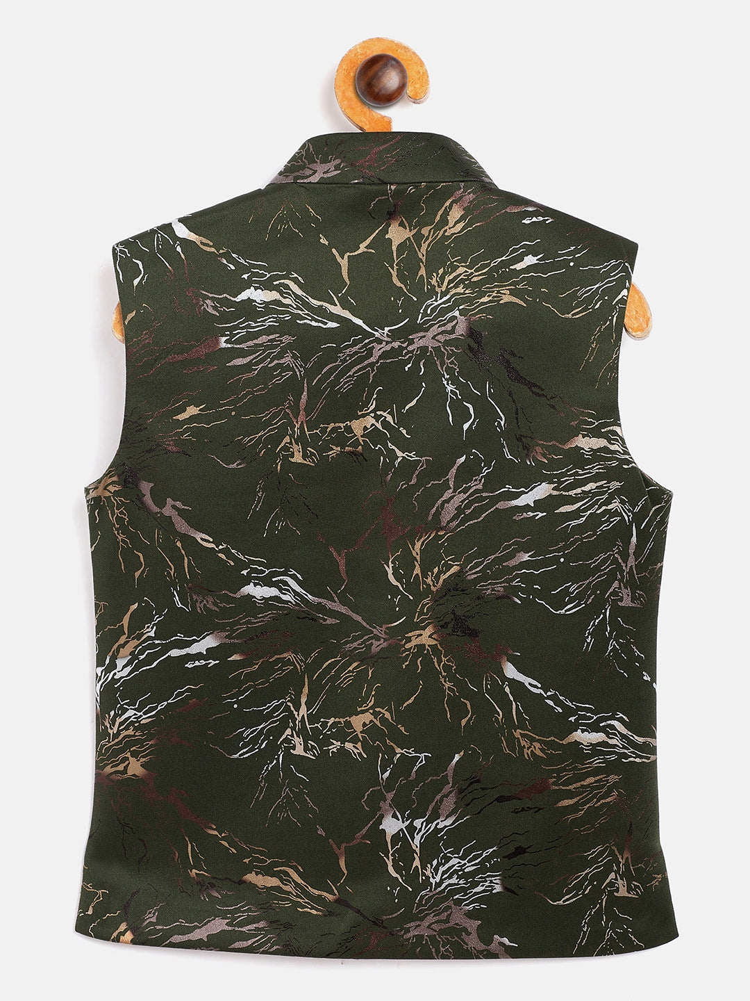 Vastramay Boy's Green Scuba Foil Print Nehru Jacket - qivii