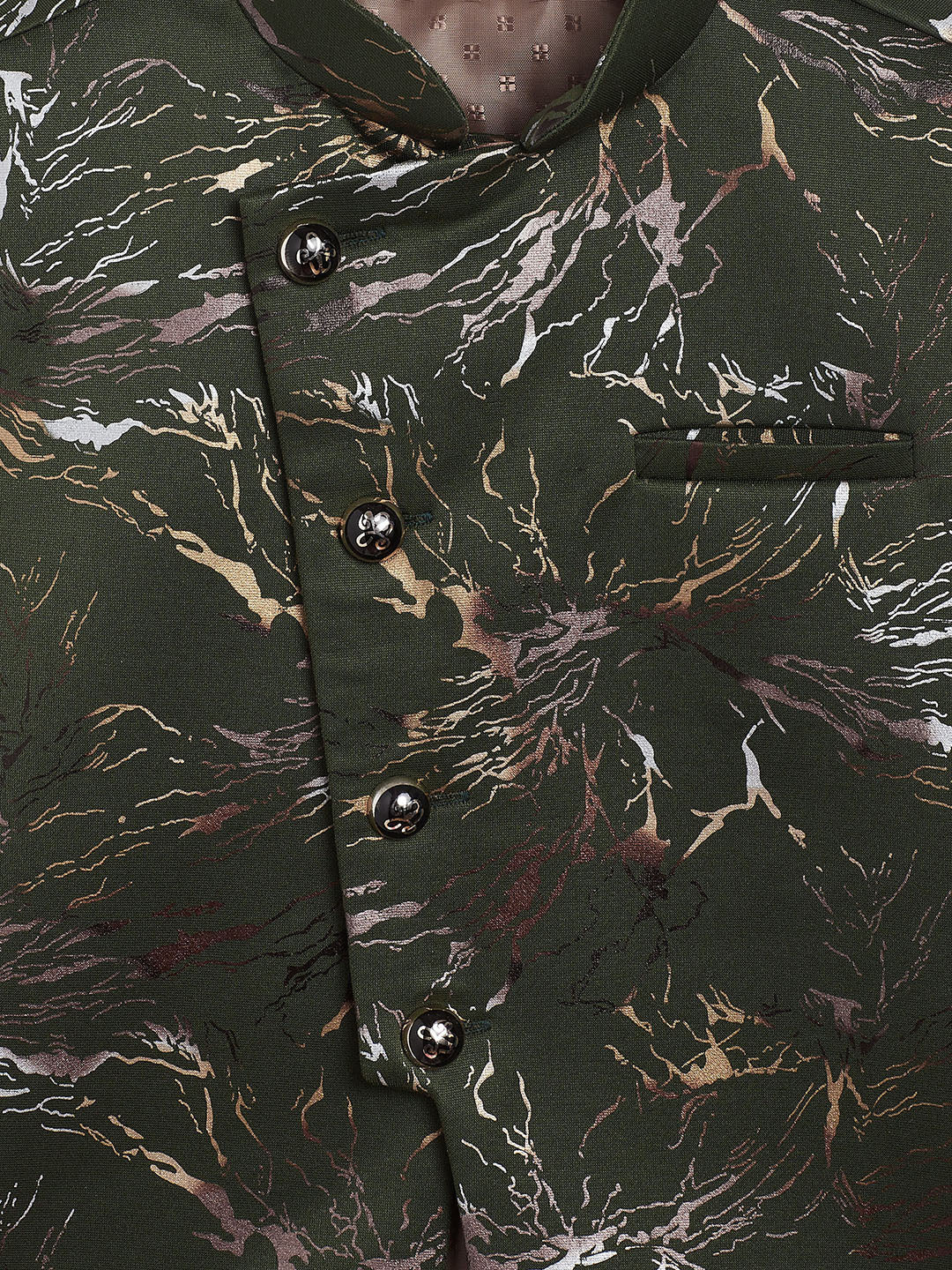 Vastramay Boy's Green Scuba Foil Print Nehru Jacket - qivii