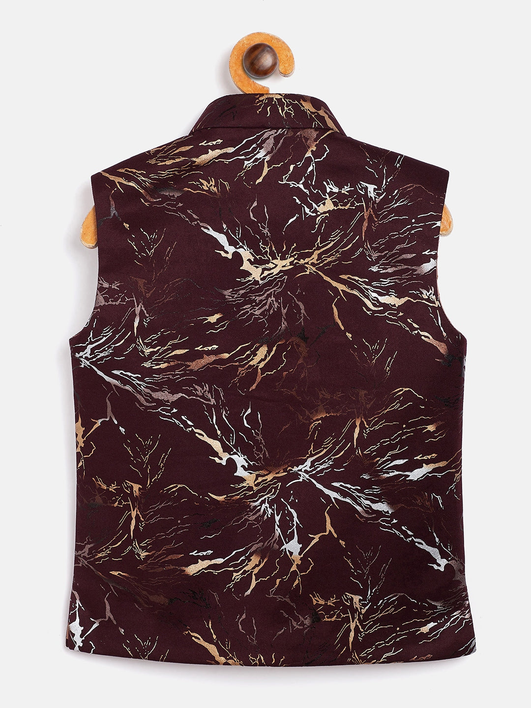 Vastramay Boy's Maroon Scuba Foil Print Nehru Jacket - qivii