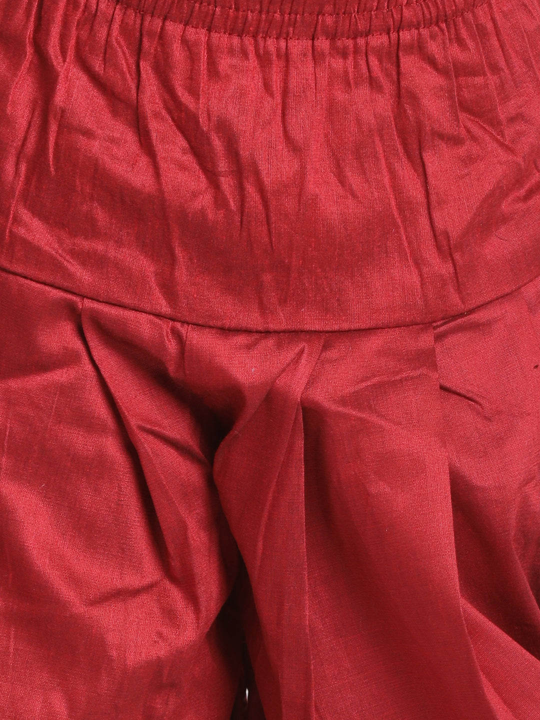 Vastramay Boy's Maroon Embroidered Nehru Jacket With Rose Gold Kurta And Dhoti Set - qivii