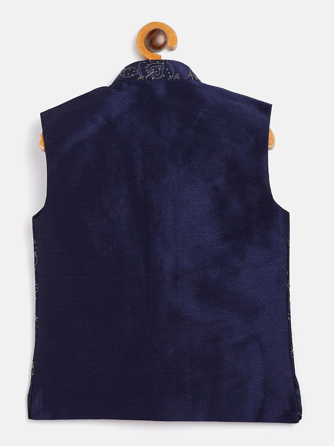 Vastramay Boy's Navy Blue Silk Blend Embroidered Nehru Jacket - qivii