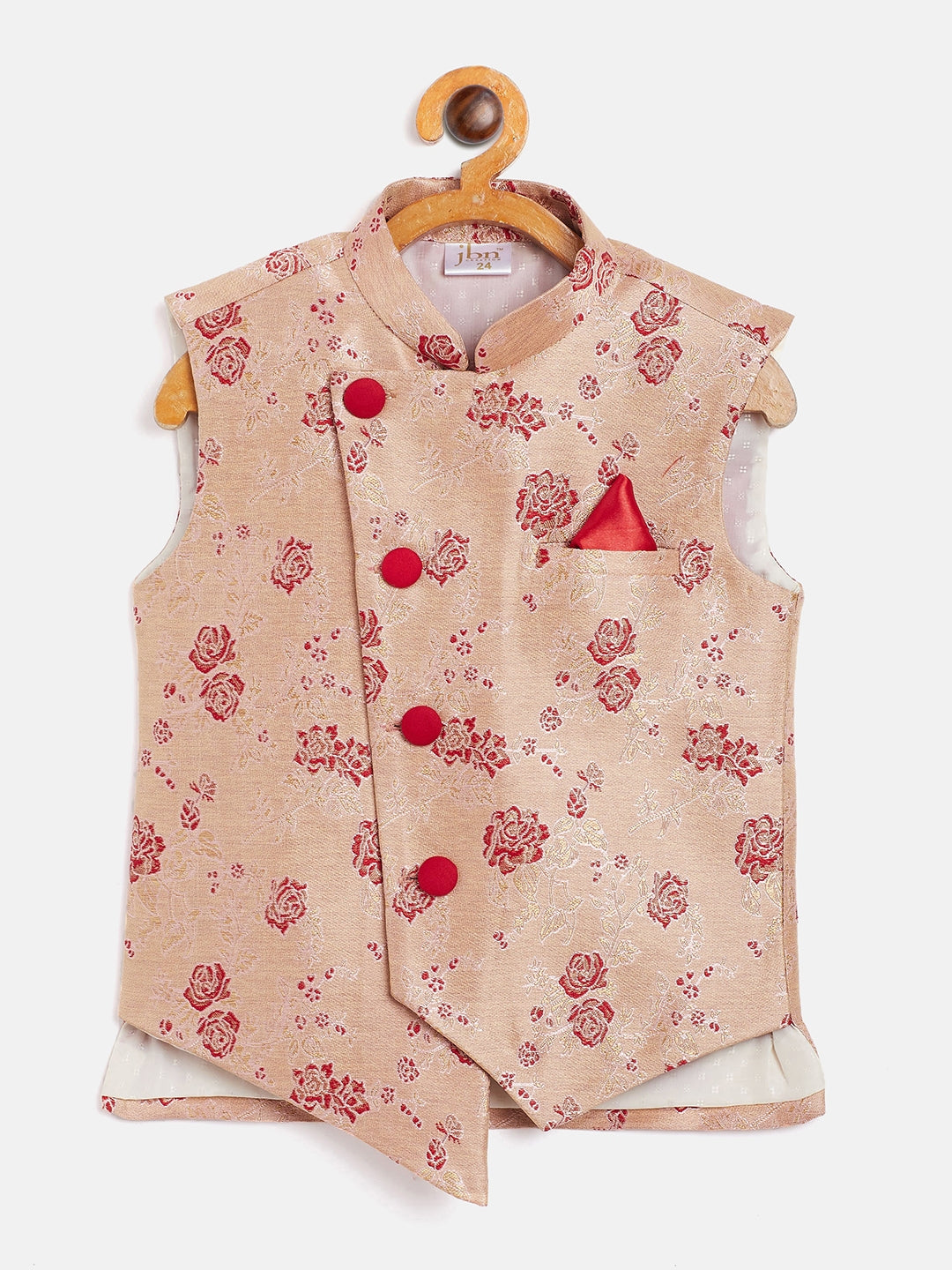 Vastramay Boy's Maroon Asymmetric Banarasi Brocade Nehru Jacket - qivii