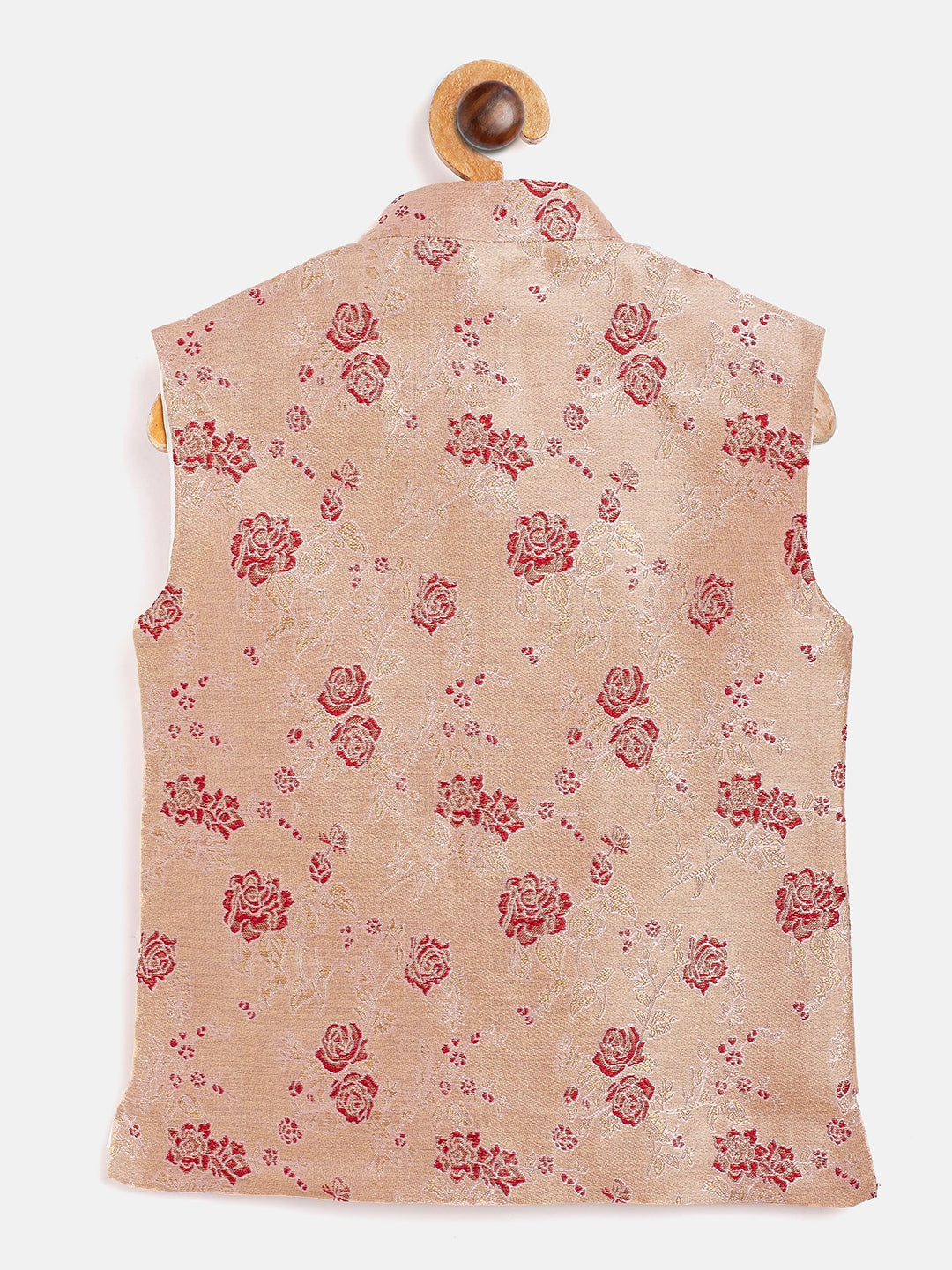 Vastramay Boy's Maroon Asymmetric Banarasi Brocade Nehru Jacket - qivii