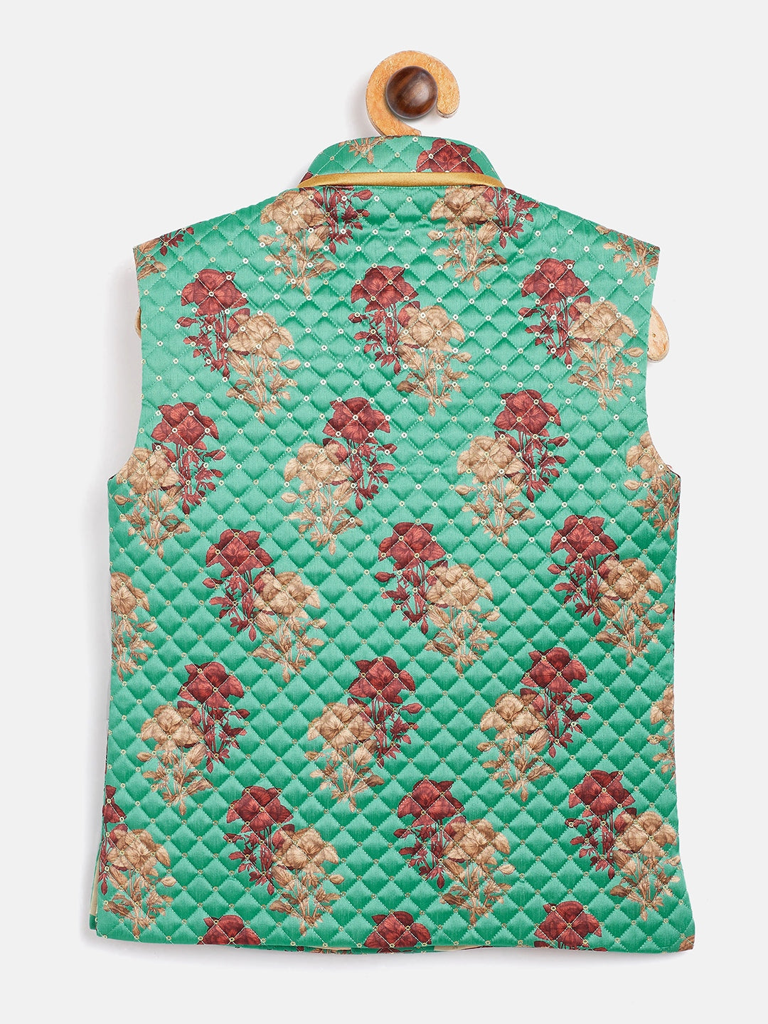 Vastramay Boys Green & Maroon Printed Slim Fit Woven Nehru Jacket - qivii