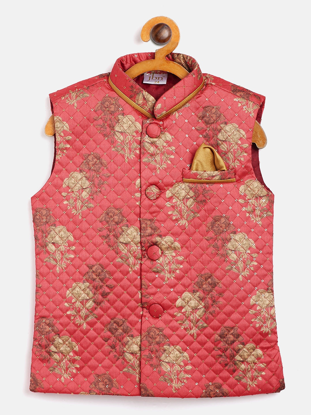 Vastramay Boy's Pink Sequin Embellished Foam Quilted Nehru Jacket - qivii