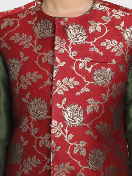 Vastramay Boys' Maroon Cotton Silk Blend Nehru Jacket - qivii