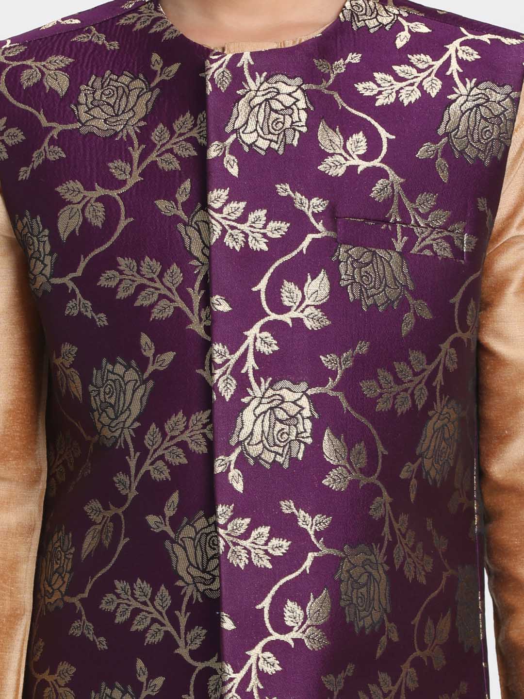 Vastramay Boys' Purple Cotton Silk Blend Nehru Jacket - qivii