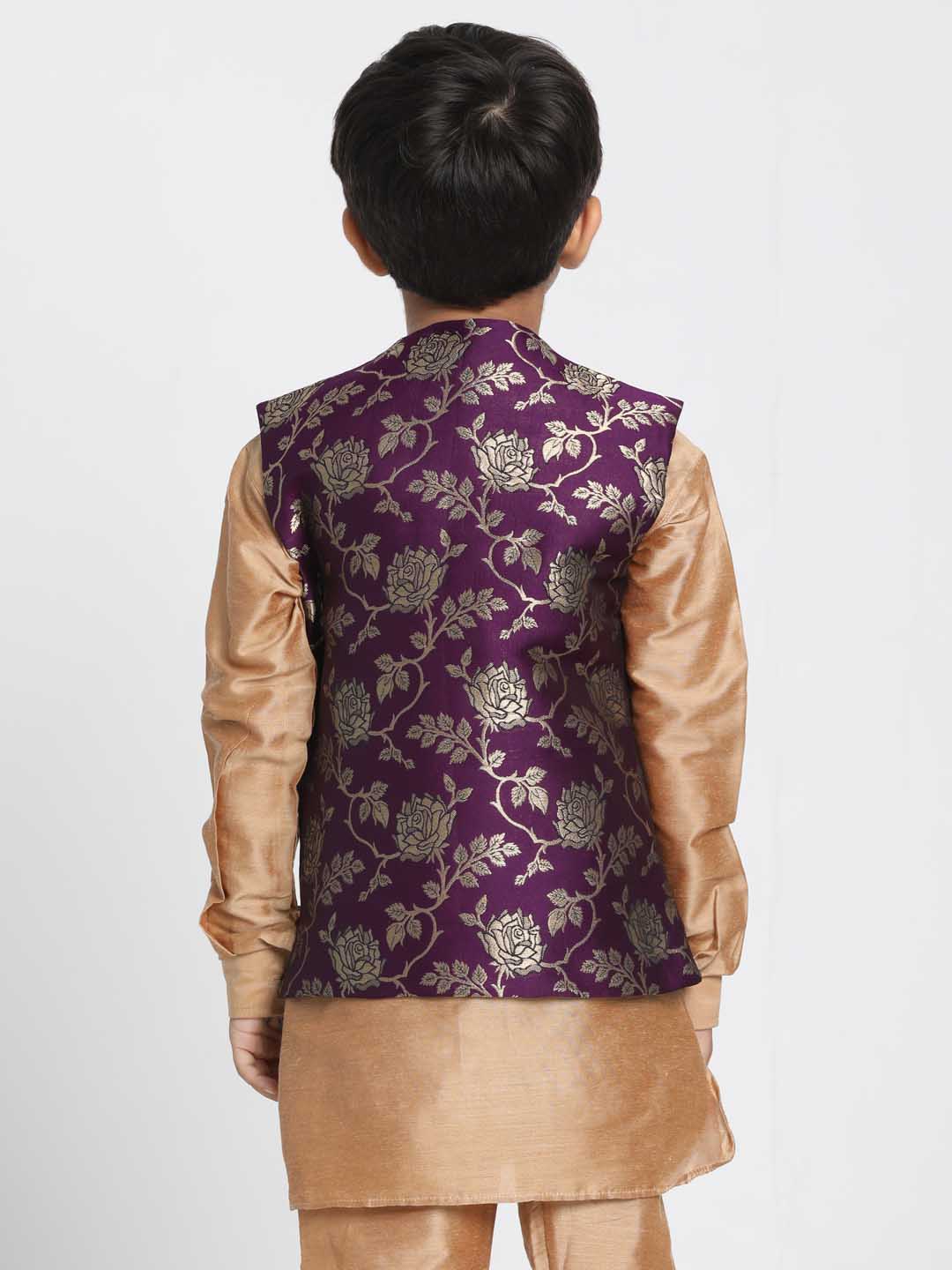 Vastramay Boys' Purple Cotton Silk Blend Nehru Jacket - qivii