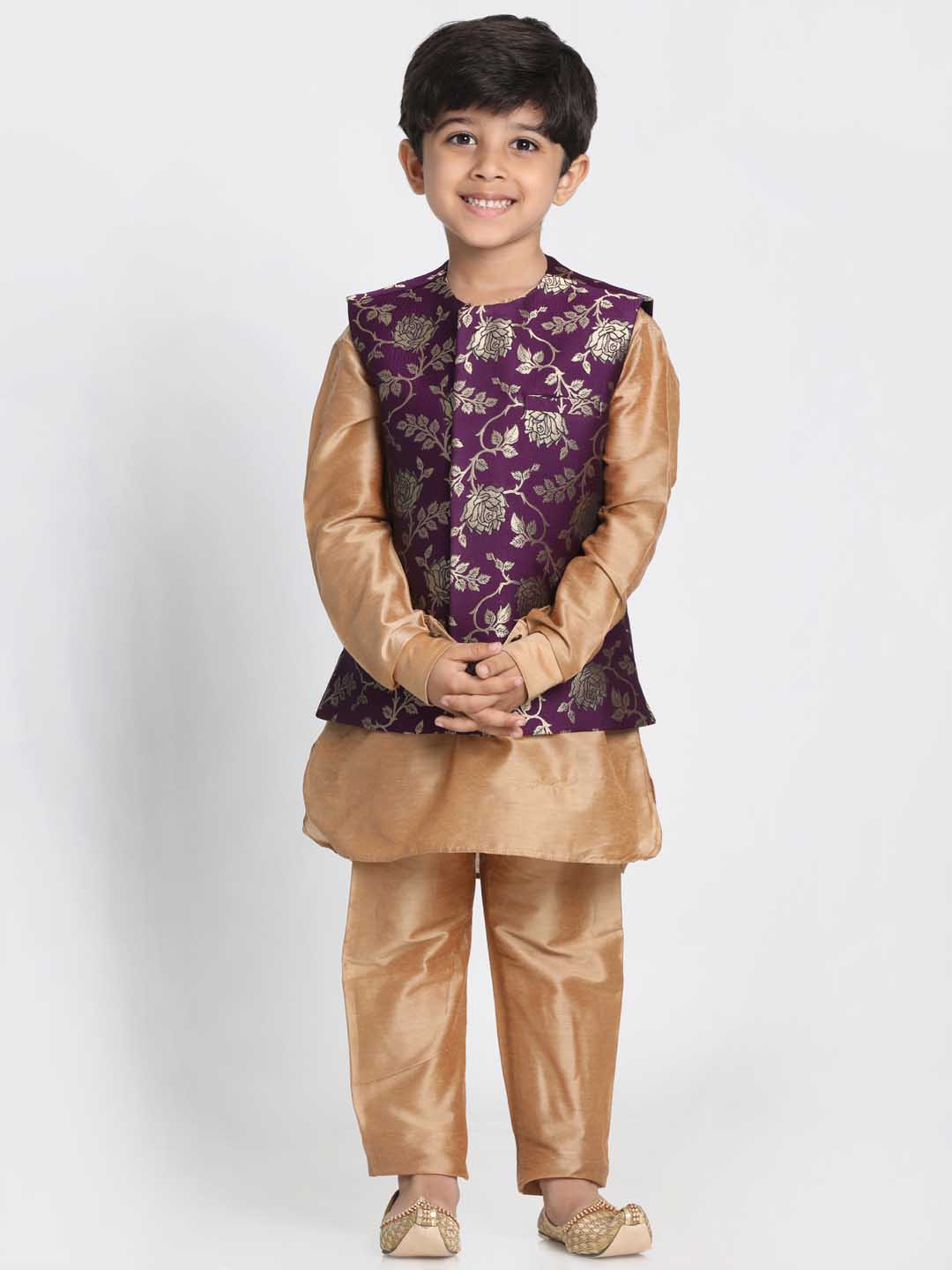 Vastramay Boys' Purple Cotton Silk Blend Nehru Jacket - qivii