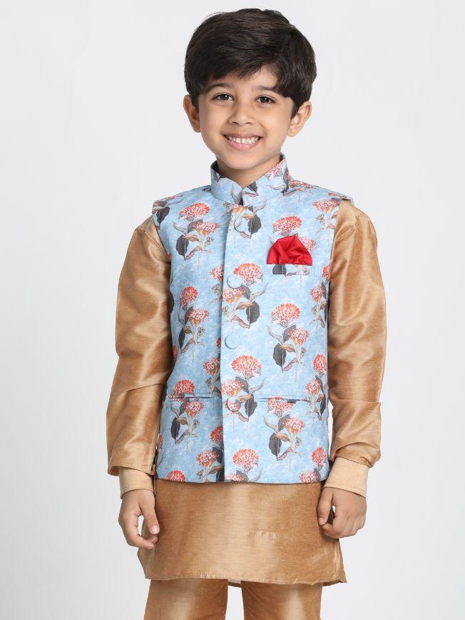 Vastramay Boys' Multicolor Cotton Silk Blend Nehru Jacket - qivii