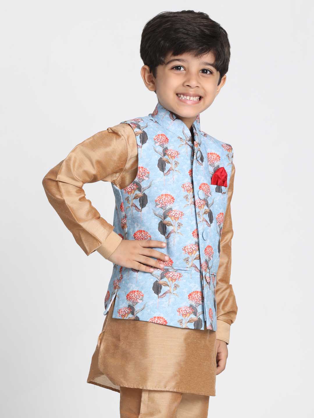 Vastramay Boys' Multicolor Cotton Silk Blend Nehru Jacket - qivii