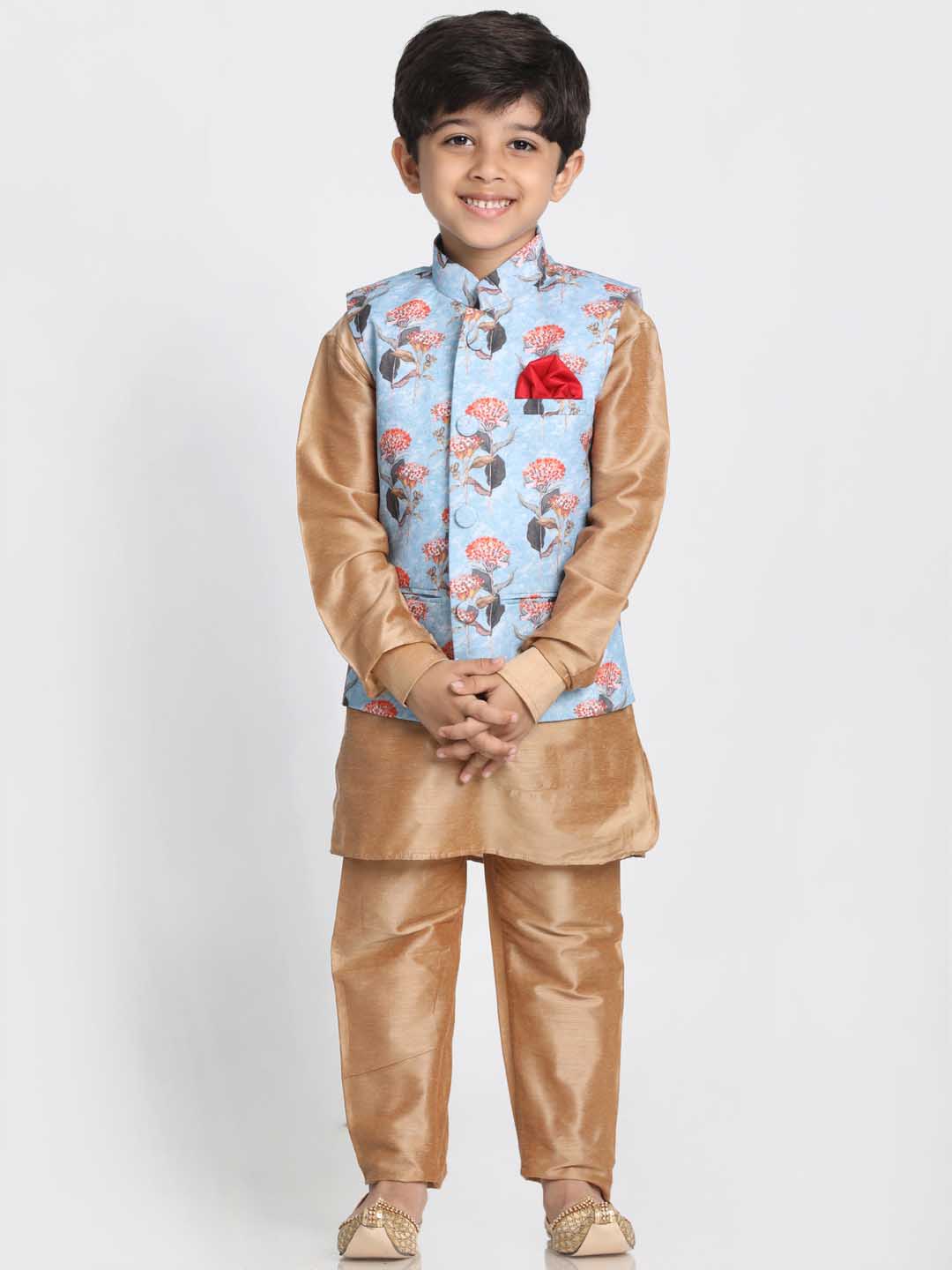 Vastramay Boys' Multicolor Cotton Silk Blend Nehru Jacket - qivii