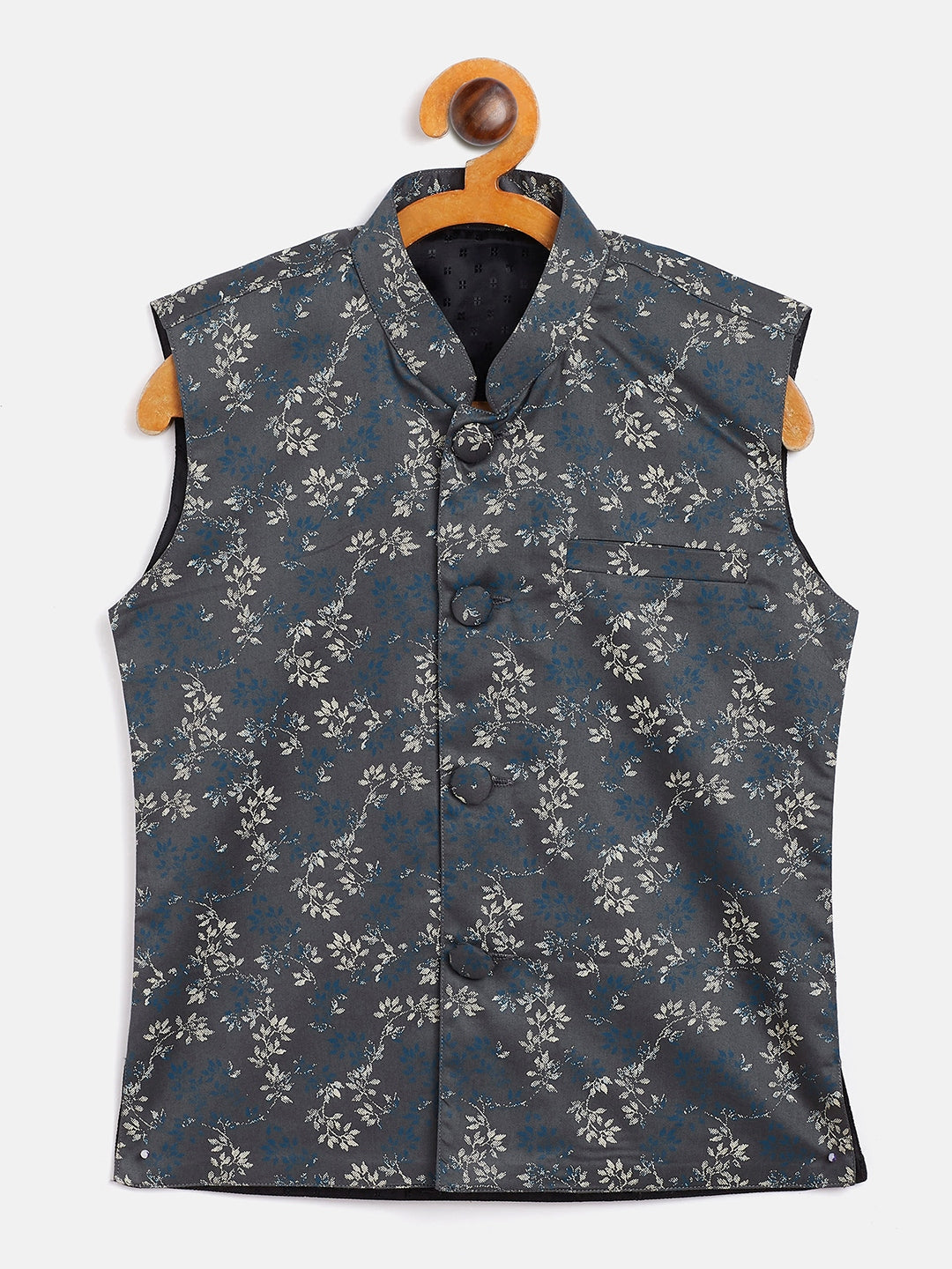 Vastramay Boys' Grey Cotton Blend Nehru Jacket - qivii