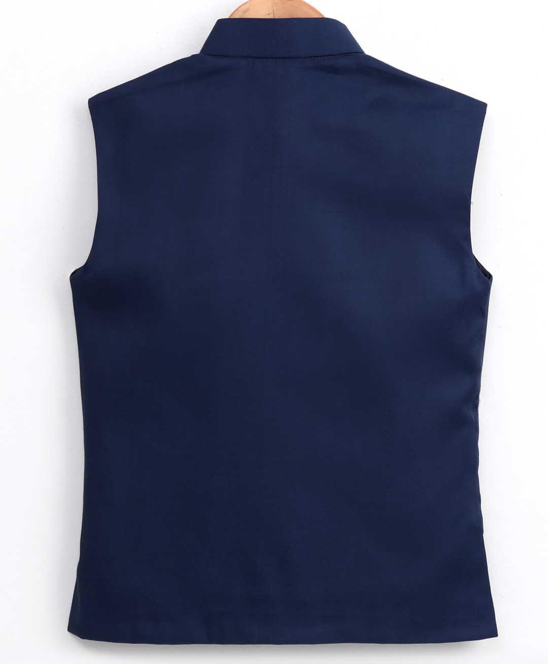 Vastramay Boy's Blue Cotton Blend Twill Nehru Jacket - qivii
