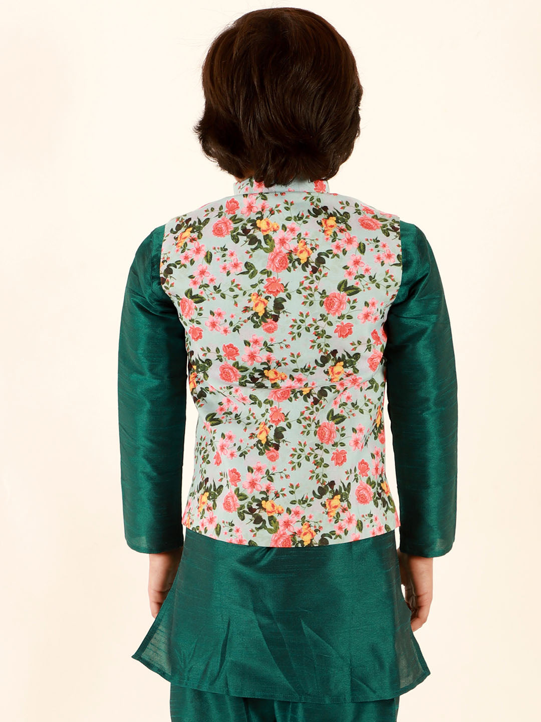 Vastramay Boys Aqua Floral Printed Nehru Jacket - qivii
